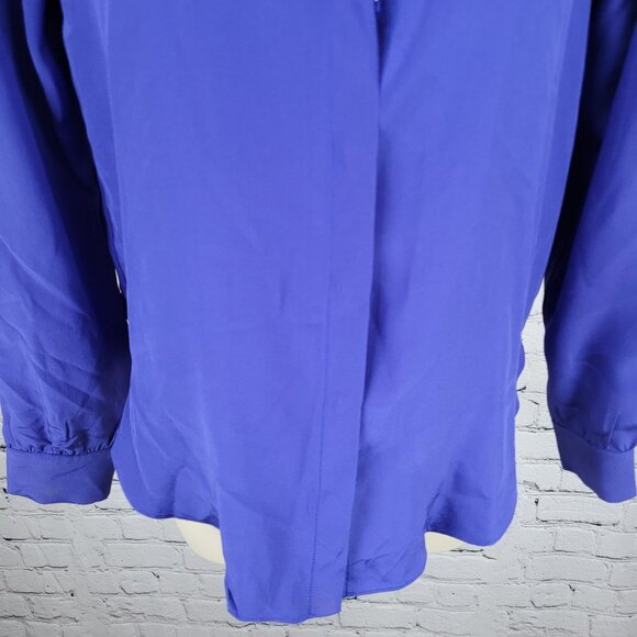 Rory Beca Blue 100% Silk Open Back Snap Closure Long Sleeve Top USA Small S - Picture 12 of 16